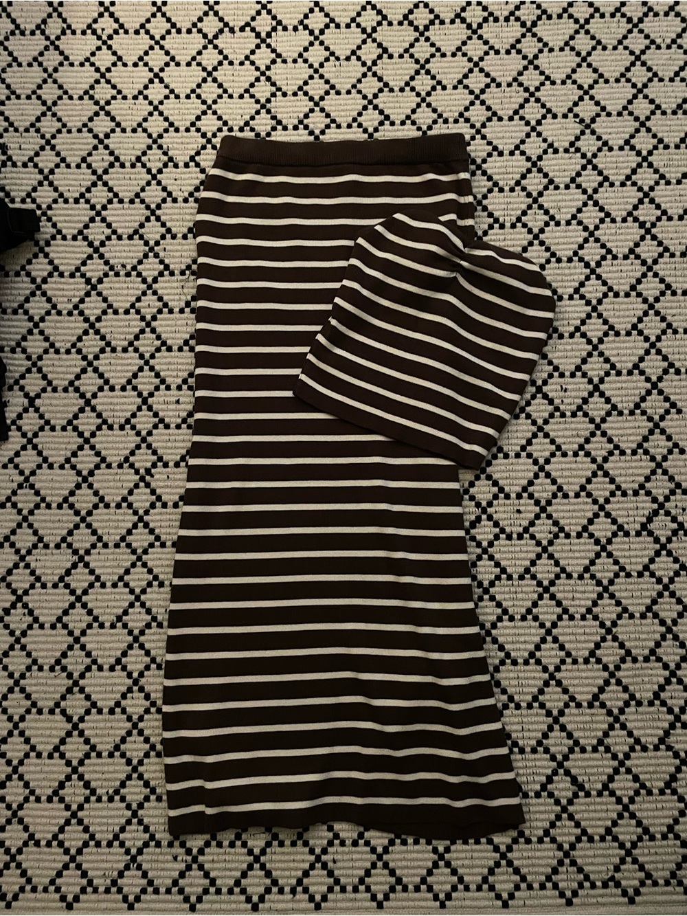 Freshman Brown and Cream Striped Knit Midi Skirt